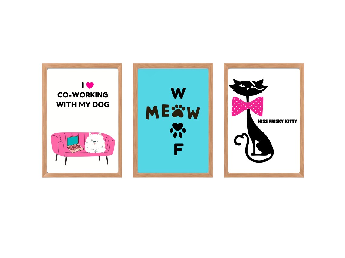I Love Co Working With My Dog Pink Couch Office Cartoon Poster - Image 3