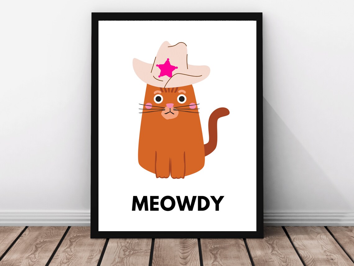 Meowdy Cowboy Cat Pun Orange Cartoon Cat Western Hat Funny Poster - Image 4