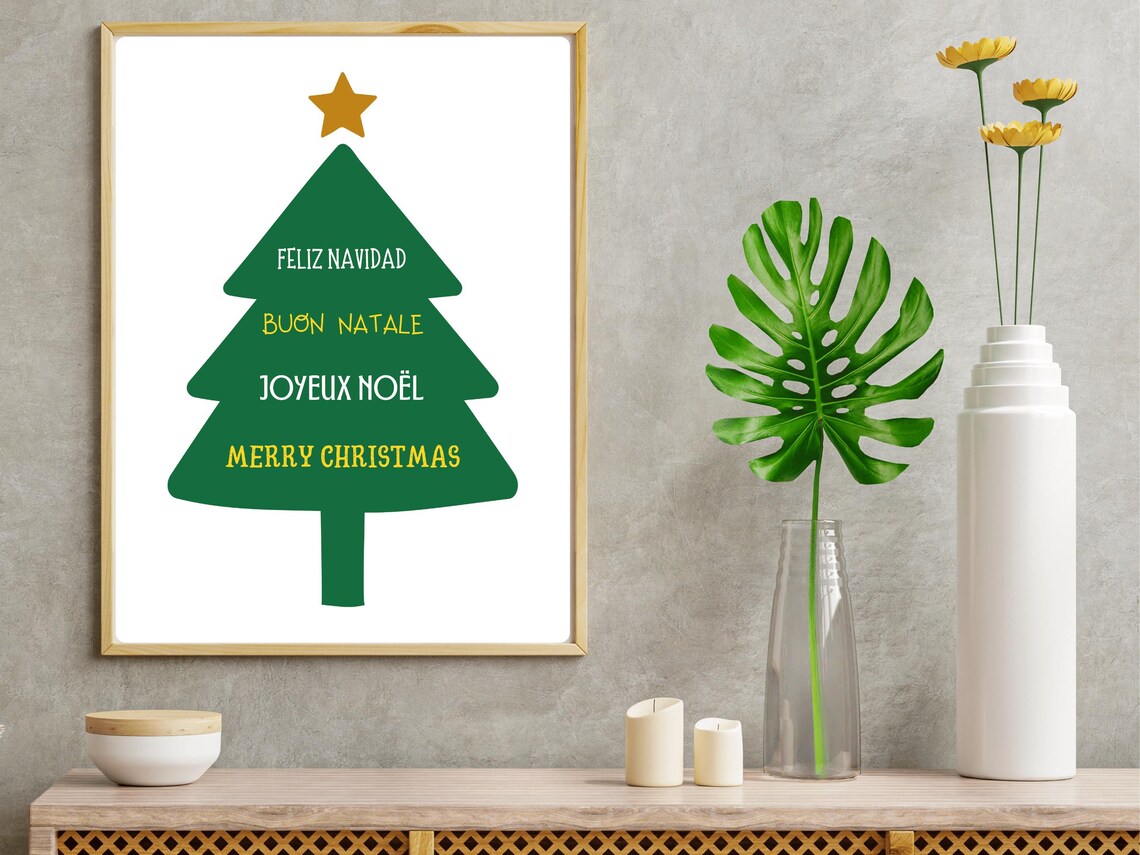 Multilingual Merry Christmas Greetings Christmas Tree Poster - Image 3