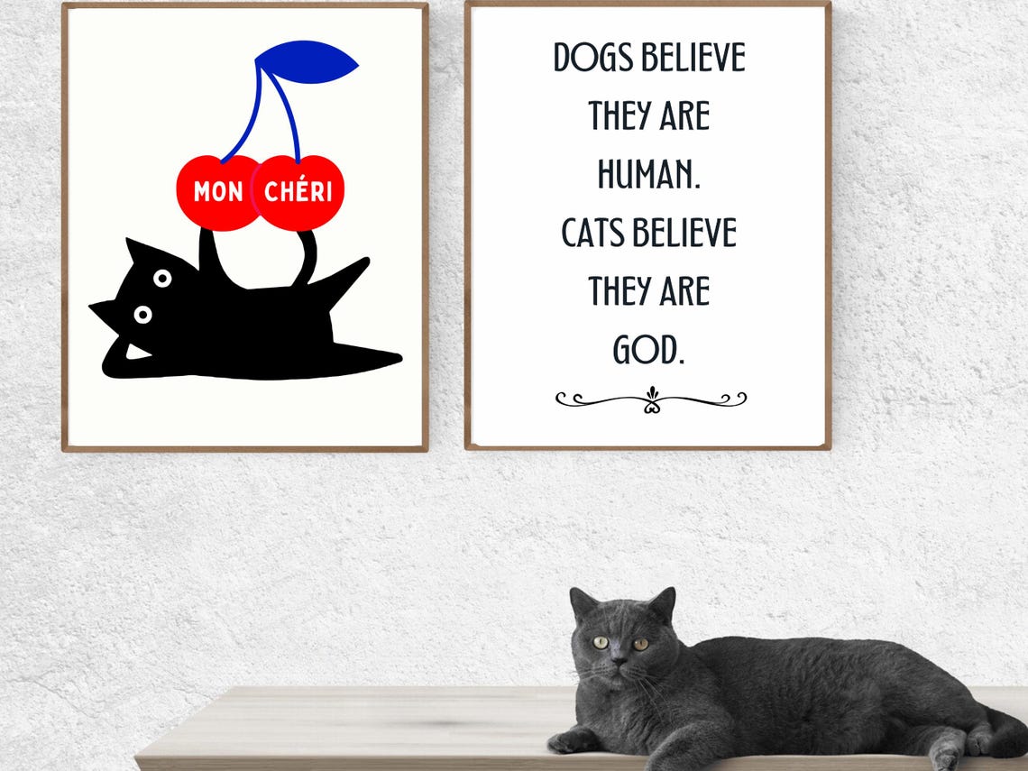 Mon Cheri Black Cat Cherry Retro French Pop Art Cat Love Poster - Image 3