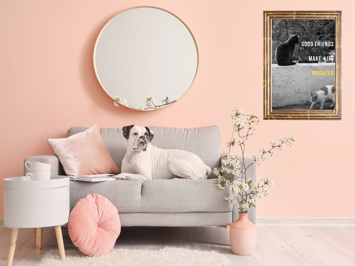 Good Friends Make Life Brighter Two Cats Photo Quote Wall Poster - Image 3