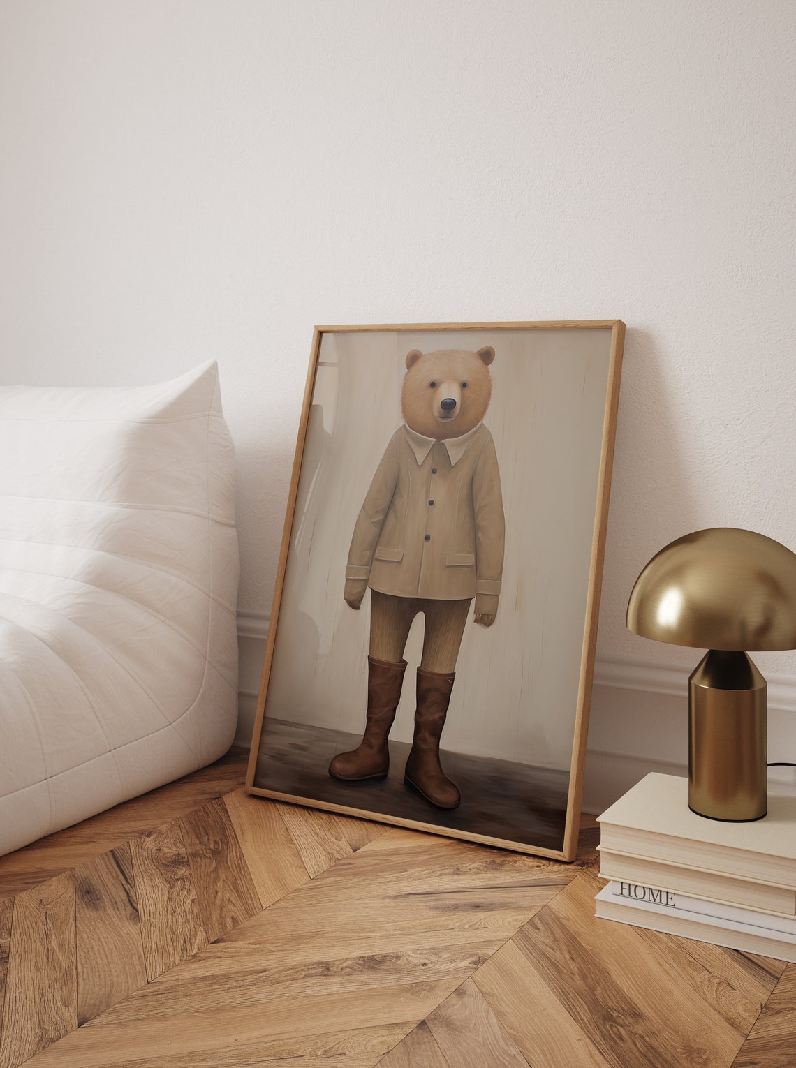 Cozy Bear In Tan Jacket And Boots Neutral Nursery Wall Decor Poster - Image 2