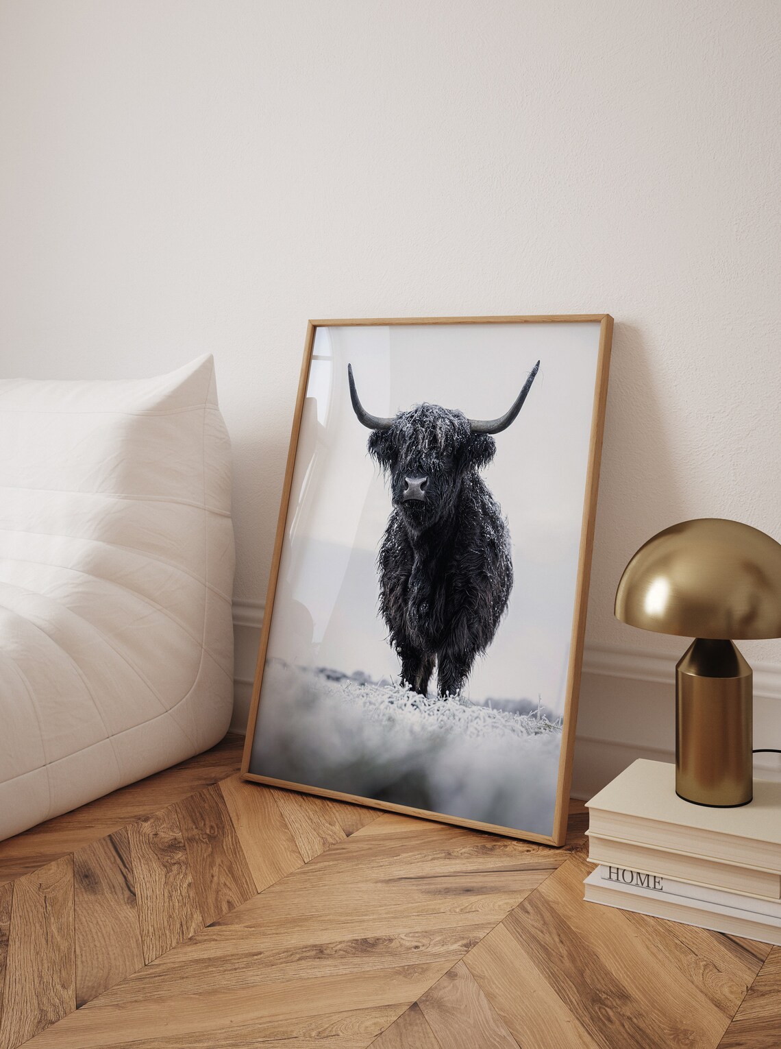 Black Highland Cow Standing in Snow Winter Farm Animal Poster - Image 2