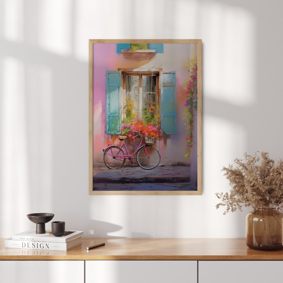 Bicycle With Flowers Basket Bike Art Print Vintage Bicycle Wall Art Nursery Wall Art For Girls Preppy Girls Room Decor File - Image 2