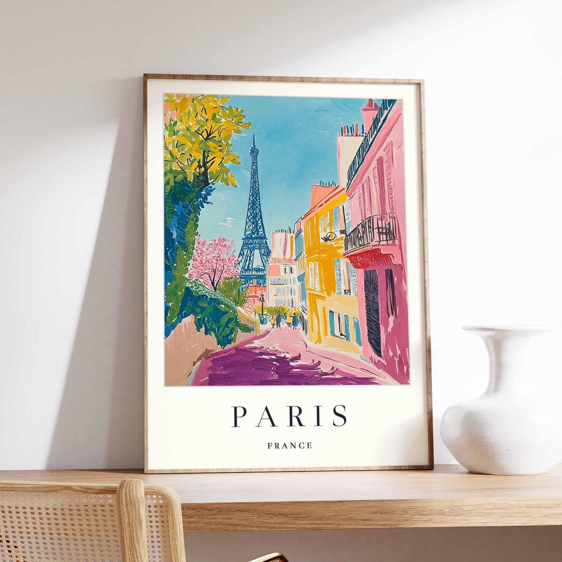 Paris France Eiffel Tower Colorful Spring Street View Poster