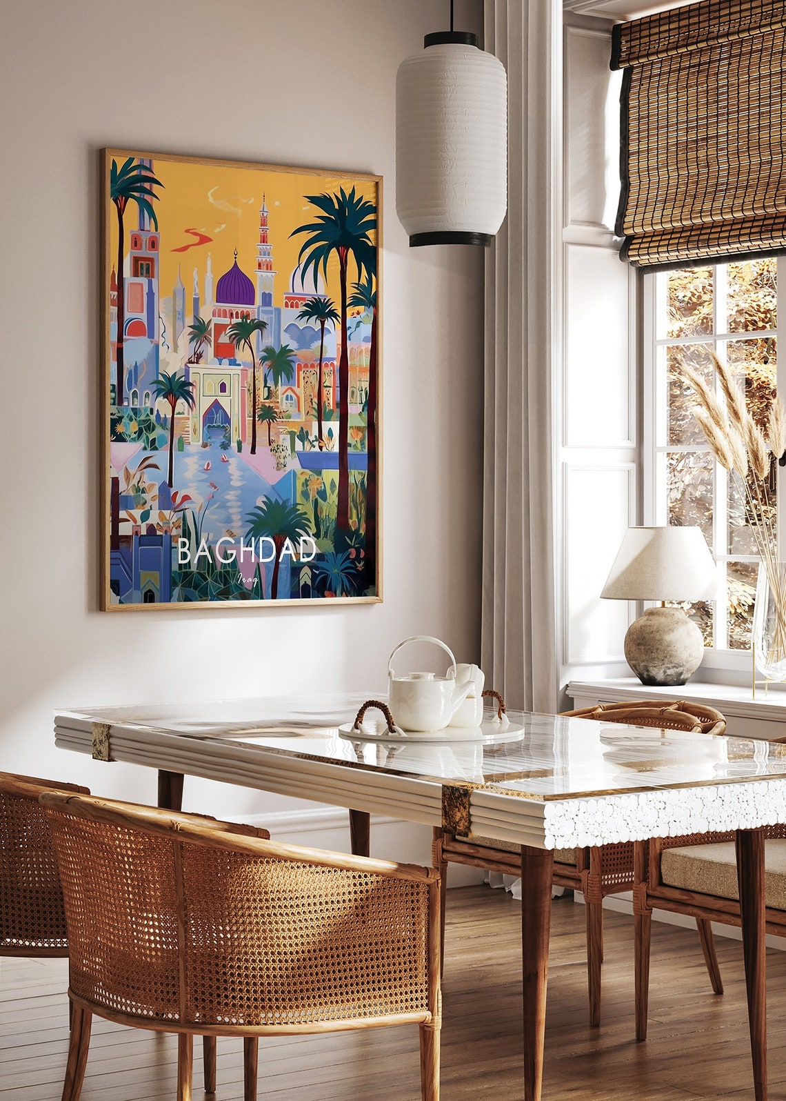 Baghdad Iraq Mosque Palm Trees Colorful Islamic Art Travel Poster - Image 3