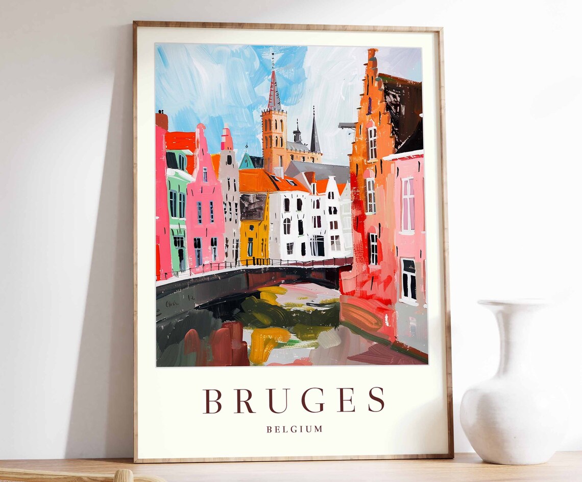 Bruges Poster Bruges Travel Print Belgium Wall Art Belgian Travel Print Tropical Decor City Print Bruges Gift Bruges Travel Poster