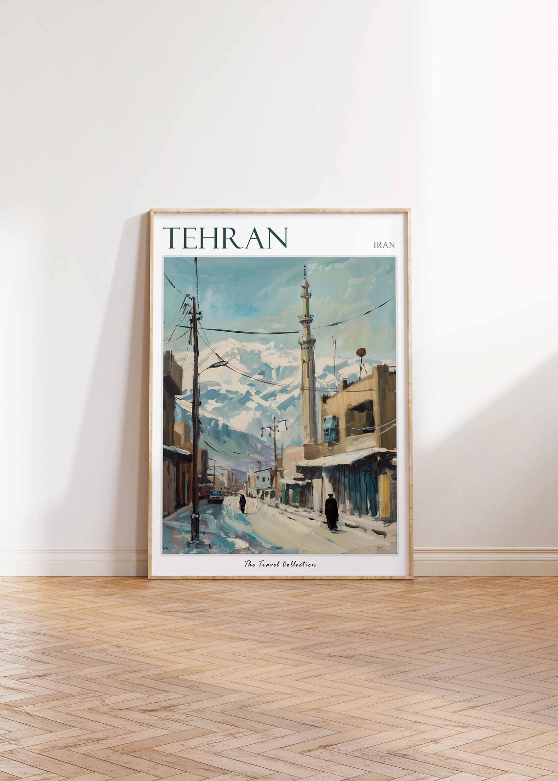 Tehran Iran Street Watercolor Travel Poster Snowy Mountain View - Image 2