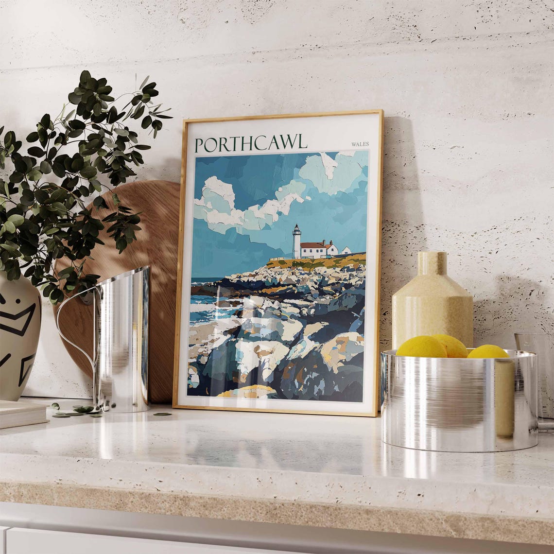 Porthcawl Wales Lighthouse Rocky Point Scene Vintage Travel Poster - Image 3