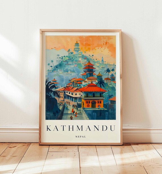 Kathmandu Nepal Travel Poster, Himalayan Buddhist Decor