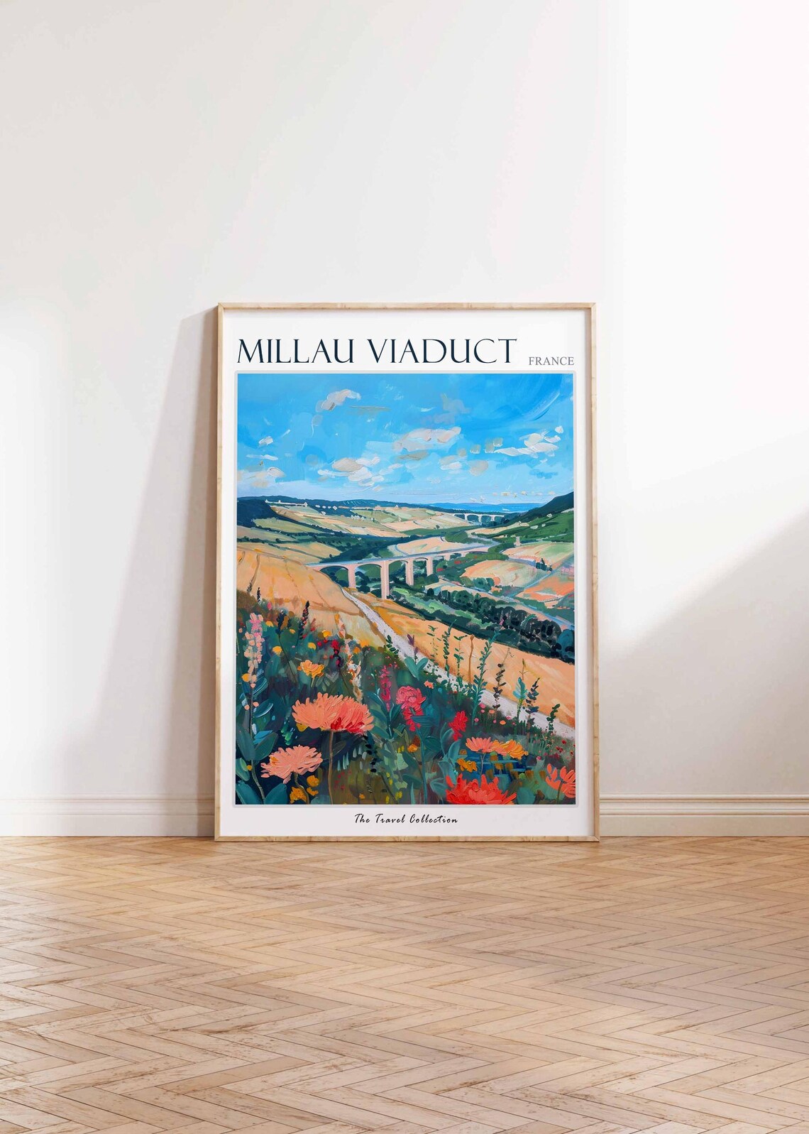 Millau Viaduct France Golden Fields Bridge Painting Travel Poster - Image 2