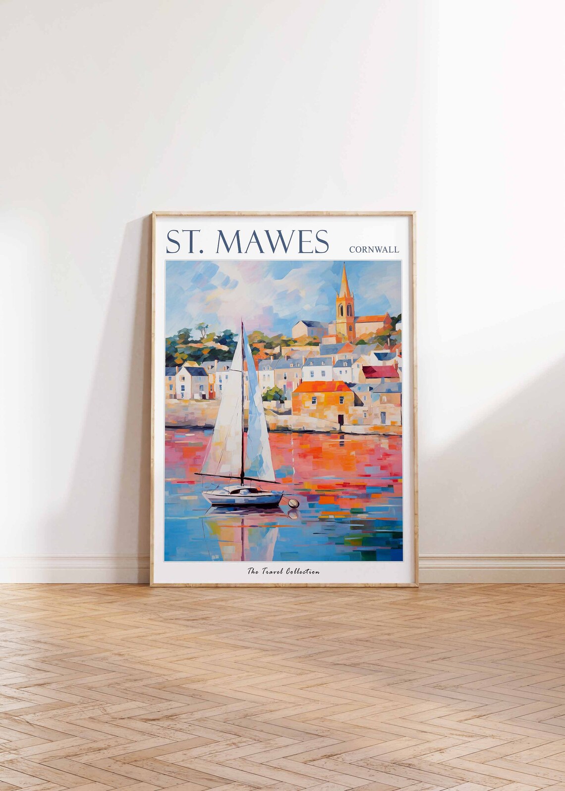St Mawes Cornwall Sailboat Church Spire Scene Vintage Travel Poster - Image 3