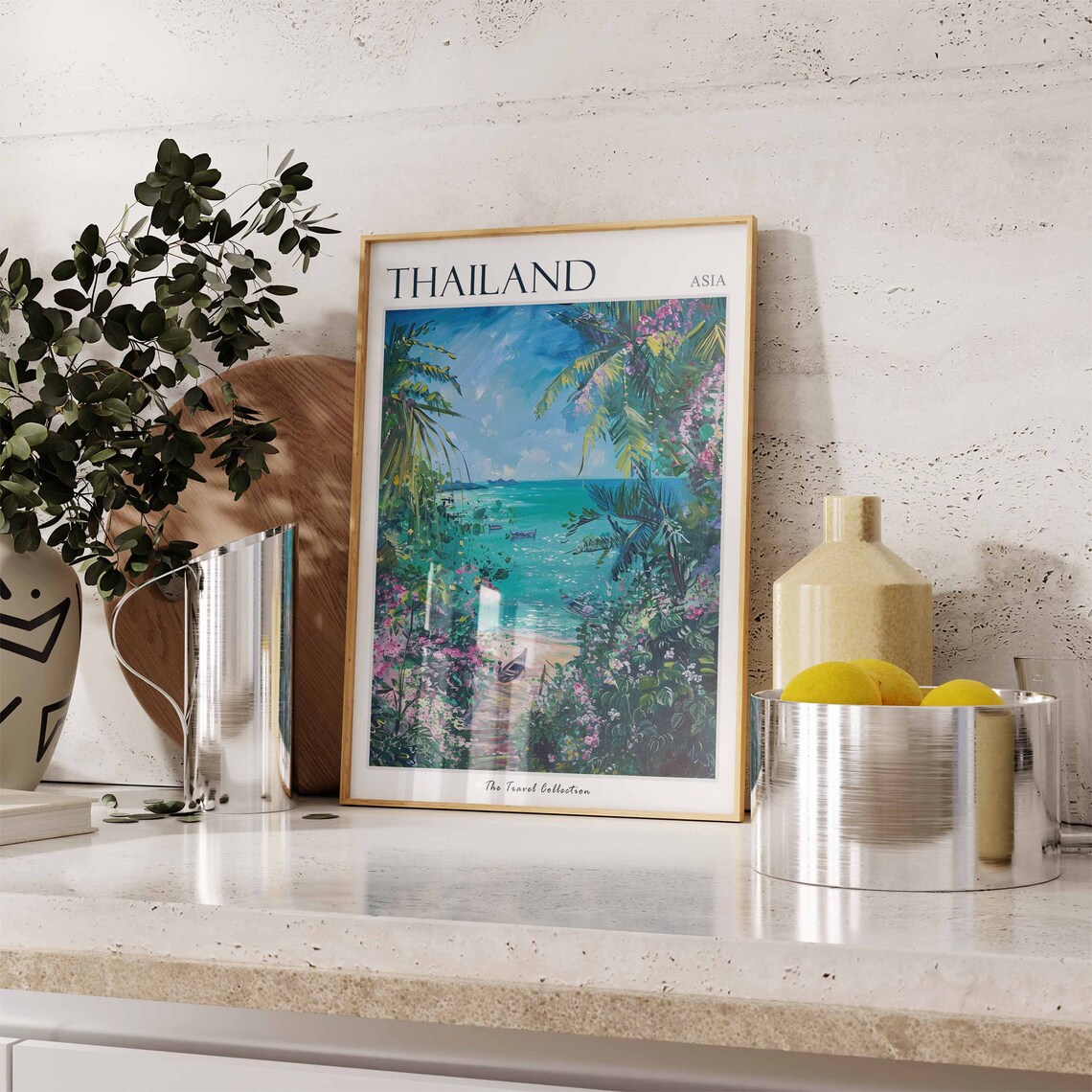 Thailand Asia Turquoise Beach Cove with Palms and Boats Poster - Image 2