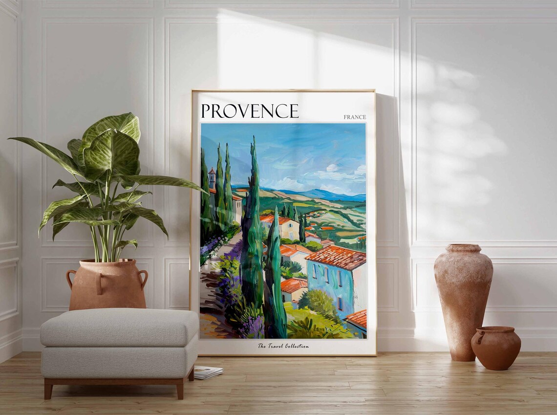 Provence France Cypress Road Village Oil Painting Travel Poster - Image 3