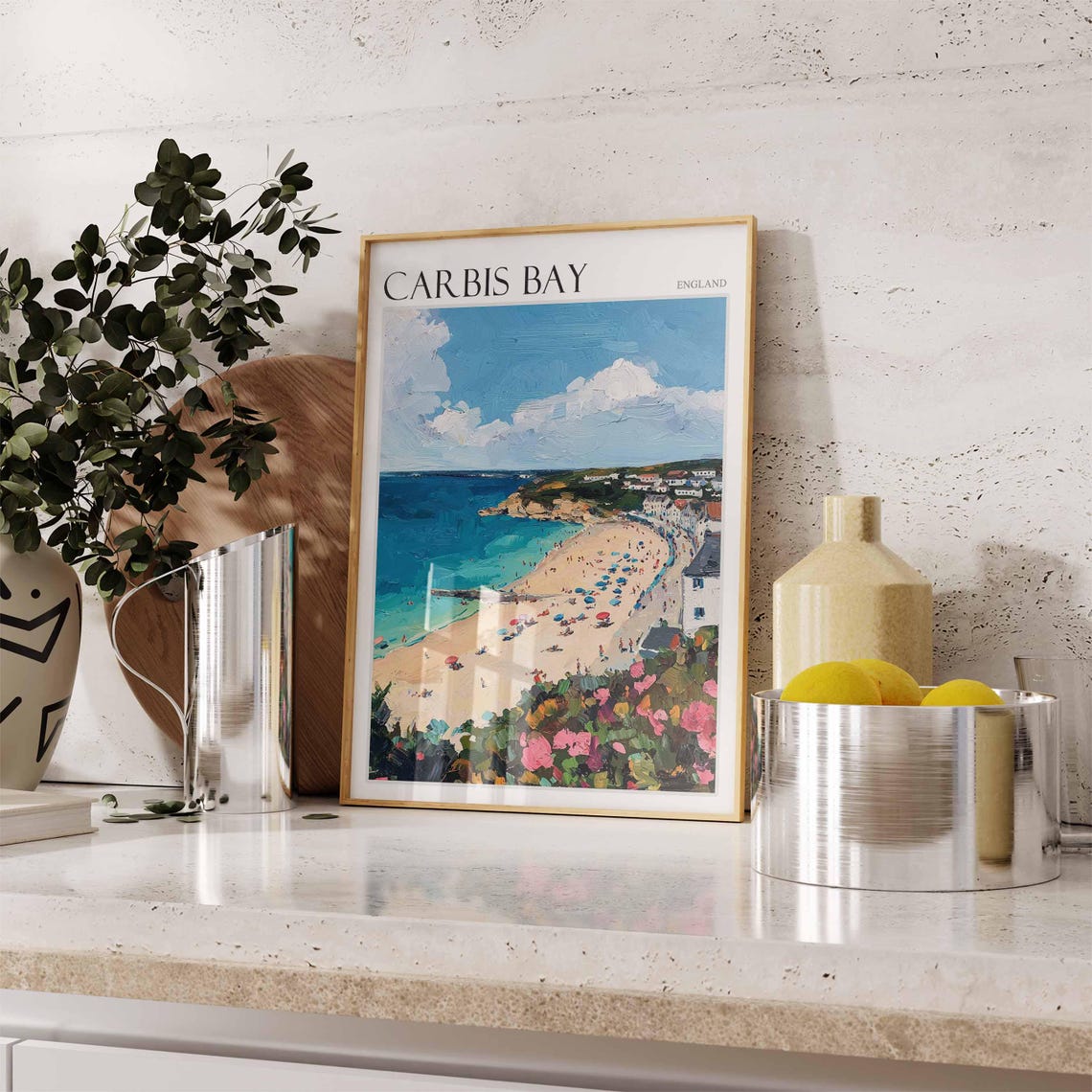 Carbis Bay England Summer Beach Umbrellas Bay View Travel Art Poster - Image 2