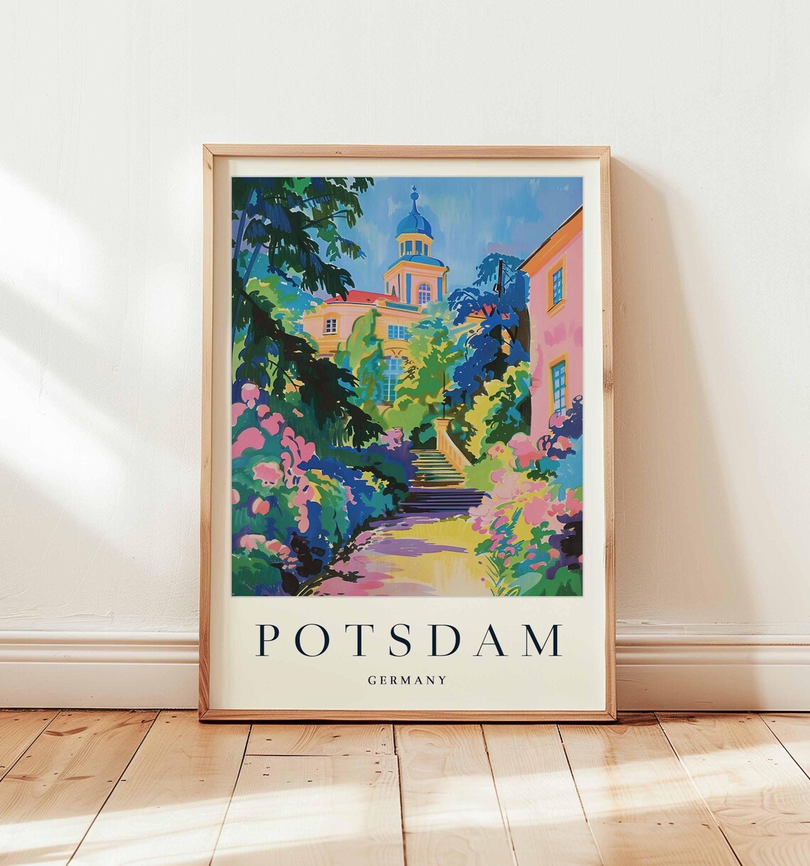 Potsdam Germany Colorful Garden Steps to Church Blue Dome Poster