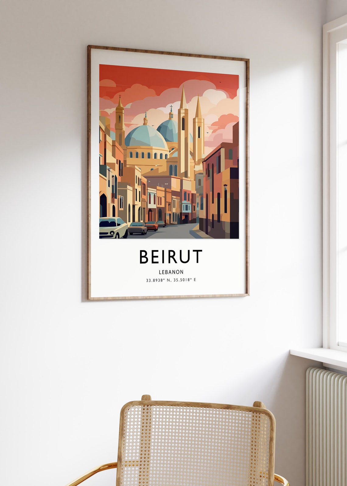Beirut Lebanon Blue Domed Cathedral Street Illustration Poster - Image 3