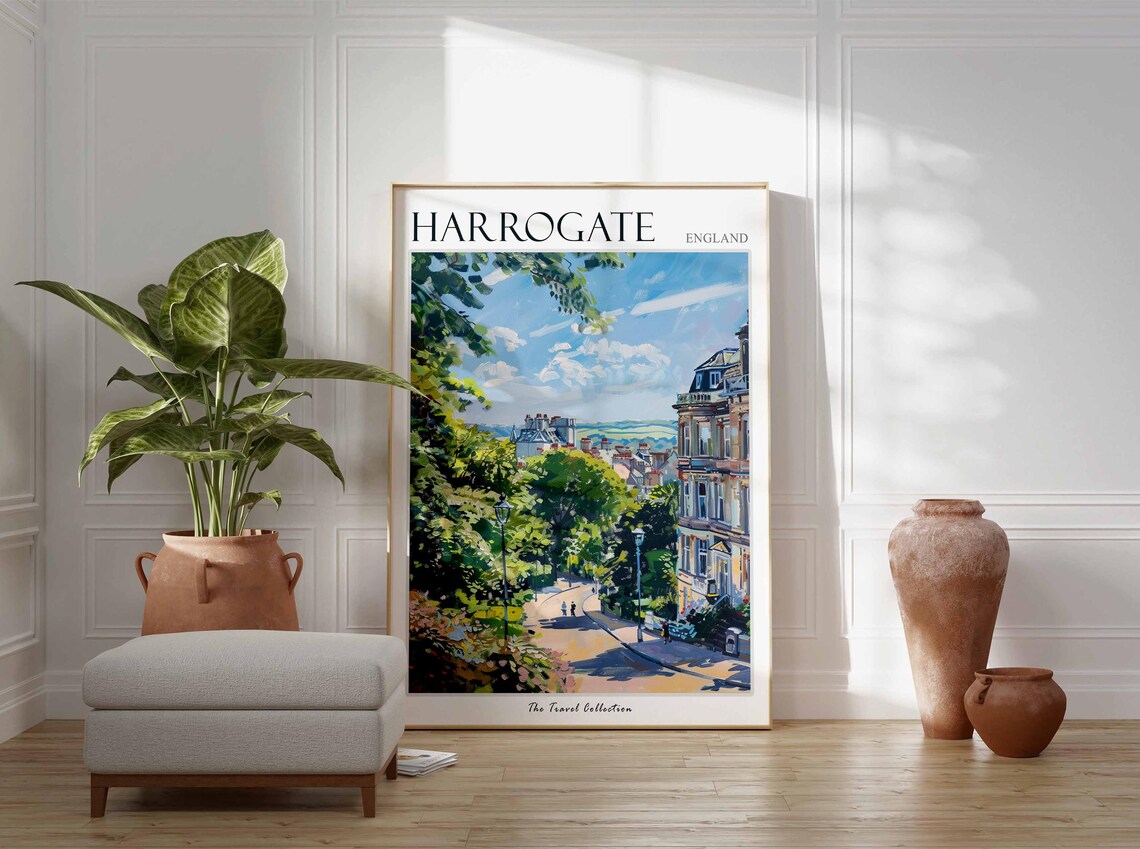 Harrogate England Tree Lined Crescent Avenue Vintage Travel Poster - Image 2