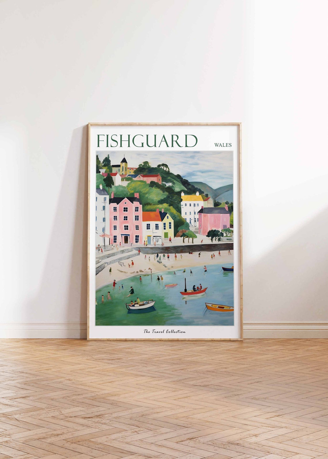 Fishguard Wales Harbour Boats Bathers Scene Vintage Travel Poster - Image 2