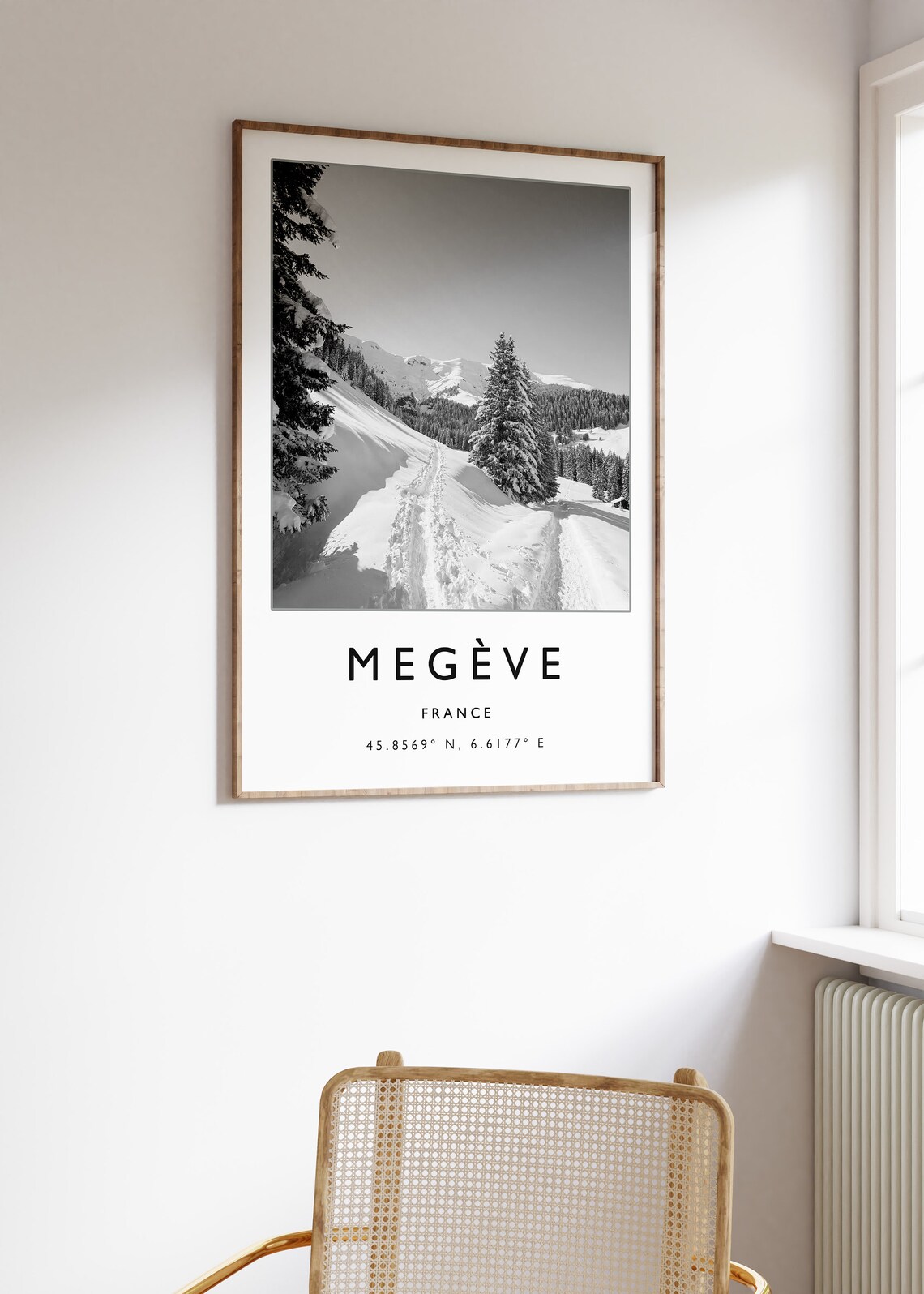 Megeve France Black And White Snowy Ski Slope Mountain Photo Poster - Image 2
