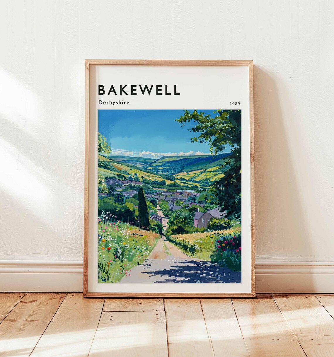 Bakewell Derbyshire 1989 Country Lane Wildflowers Vintage Travel Poster
