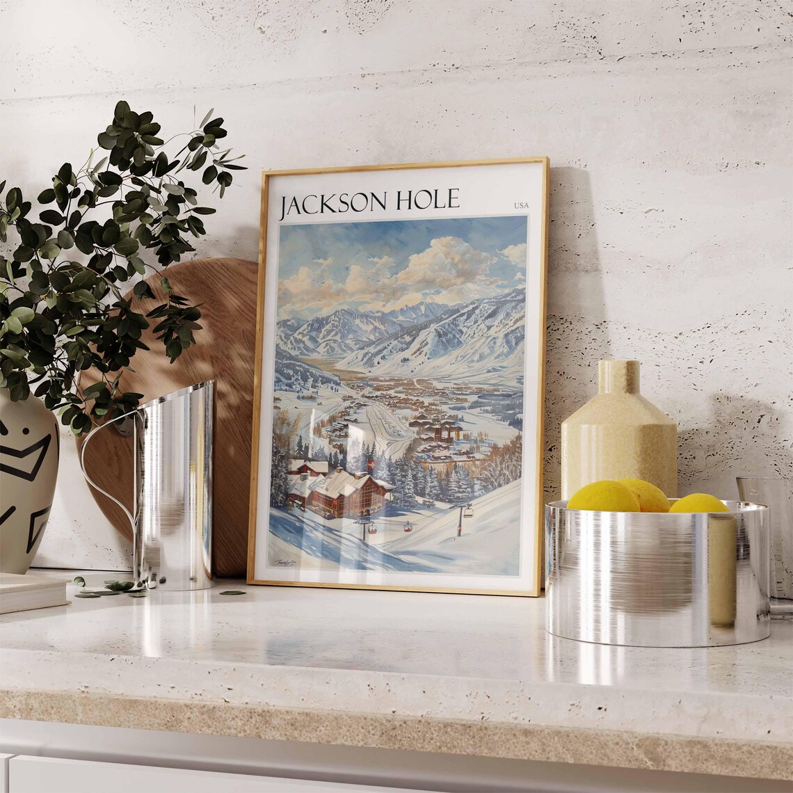 Jackson Hole USA Ski Village Poster with Red Lodge and Chairlifts - Image 2