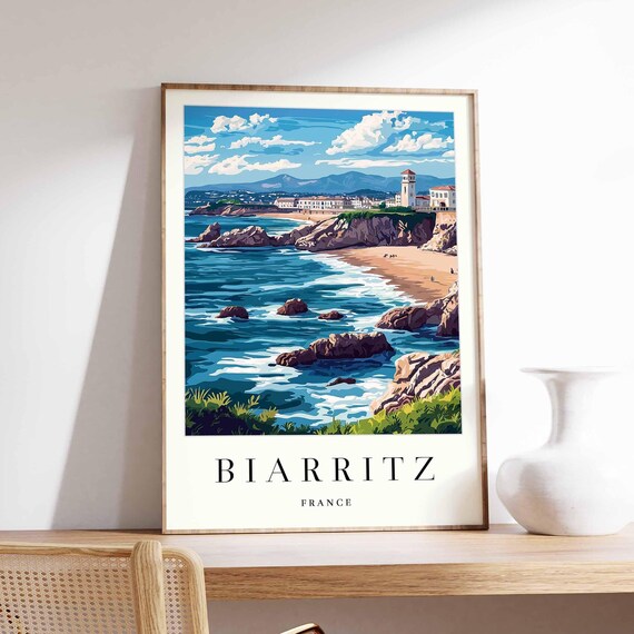 Biarritz France Coastal Surf Town Retro Vintage Travel Poster