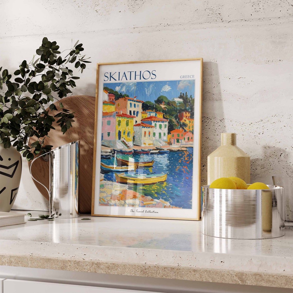 Skiathos Greece Harbor Boats Colorful Impressionist Art Poster - Image 2