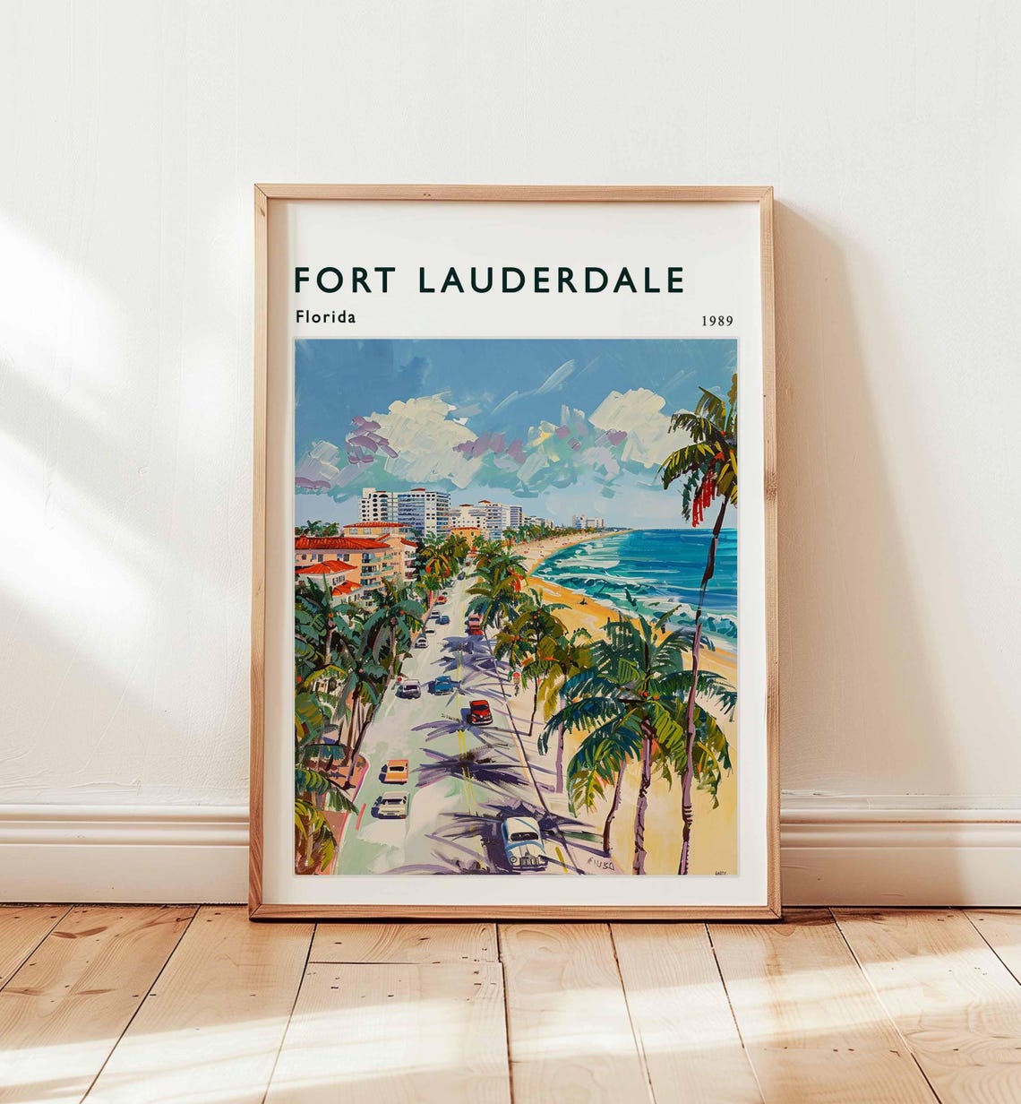 Fort Lauderdale Florida Palm Lined Street Beach Drive Travel Poster