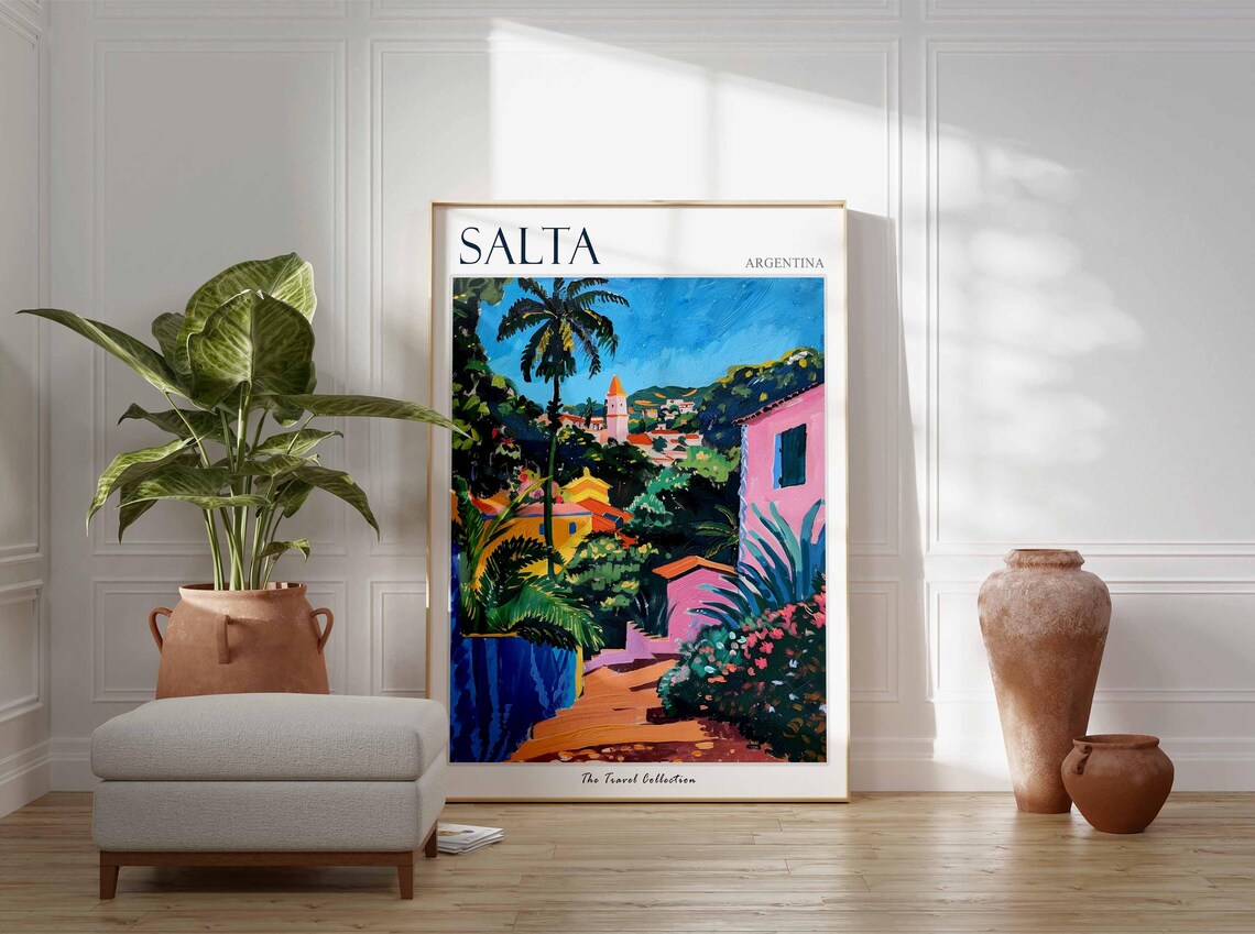 Salta Argentina Colorful Palm Tree Church Town Street Travel Poster - Image 2