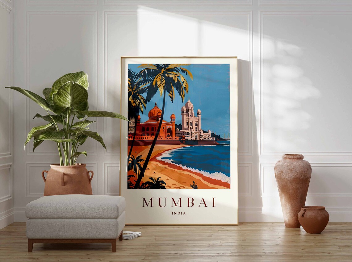 Mumbai India Historic Mosque On The Coast With Palms Travel Poster - Image 3