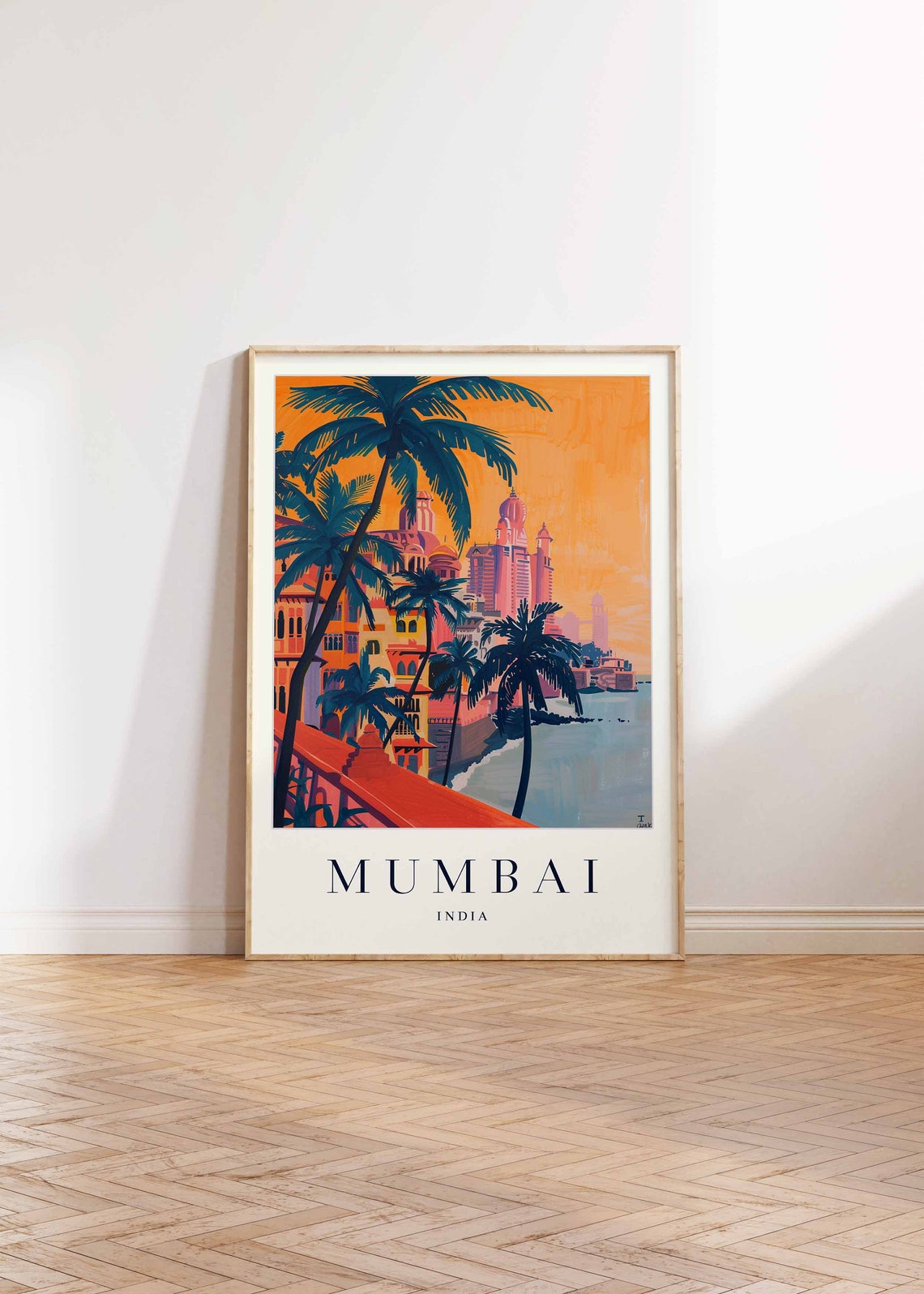 Mumbai India Fiery Gateway Sunset With Palm Trees Travel Poster - Image 2