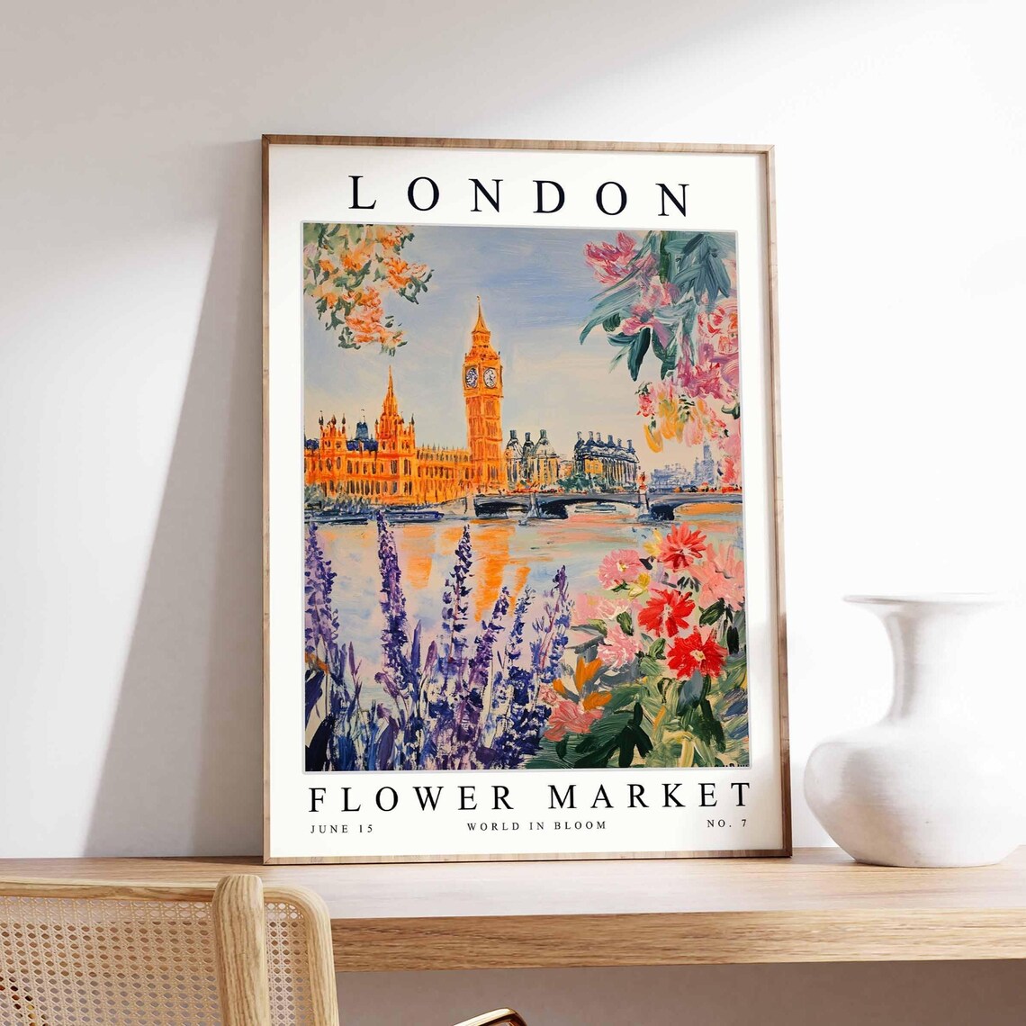 London Big Ben Flower Market Sunset Lupines Impressionist Poster