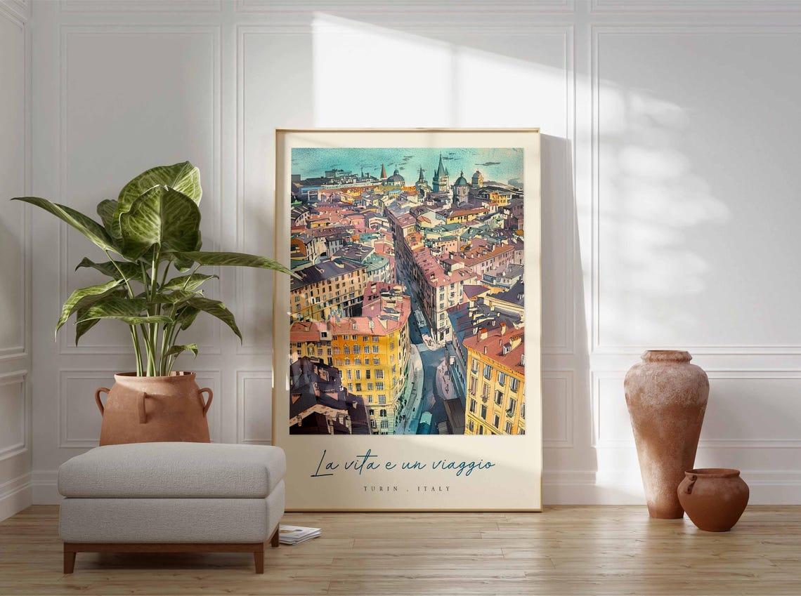Turin Aerial Rooftops La Vita E Un Viaggio City Panorama Poster - Image 3