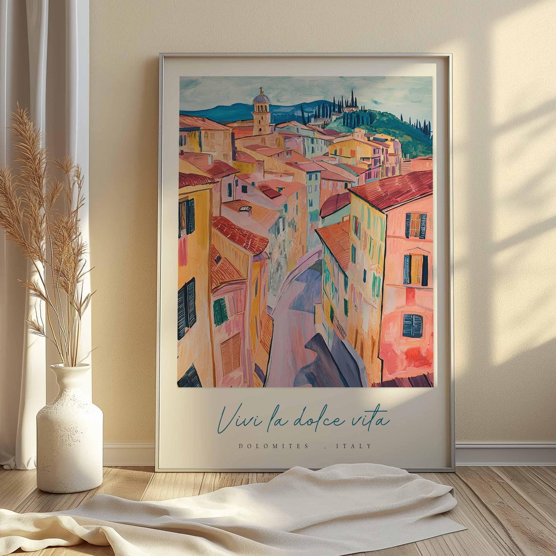 Vivi La Dolce Vita Old Town Red Rooftops And Bell Tower Italy Poster - Image 2