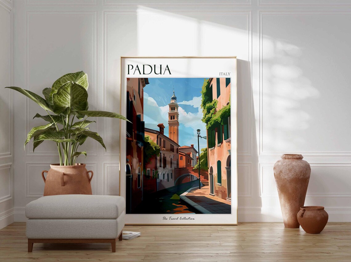 Padua Italy Travel Poster Canal Street Bell Tower Art Collection View - Image 2