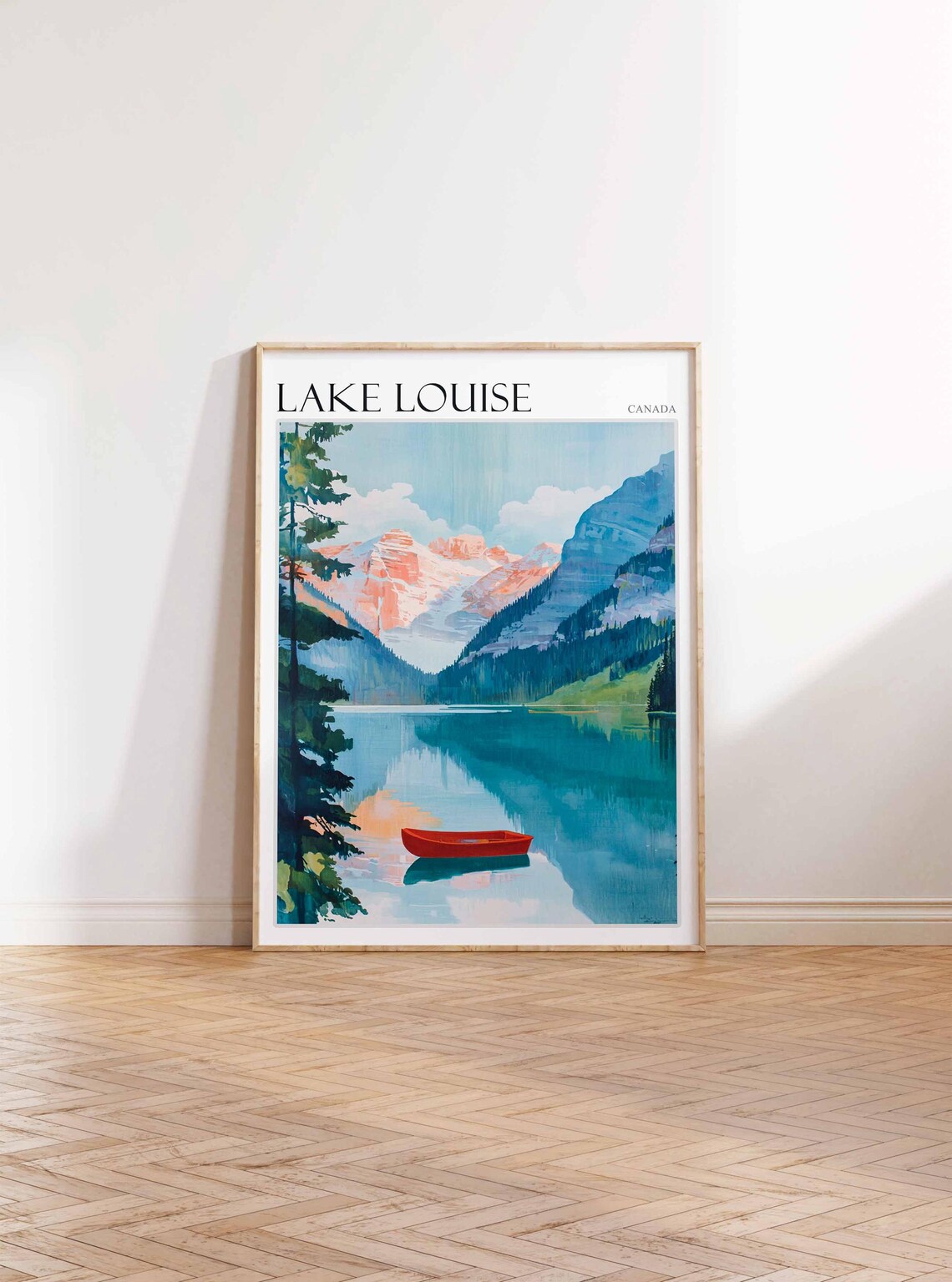 Lake Louise Canada Red Canoe Turquoise Lake Coral Peaks Poster - Image 3