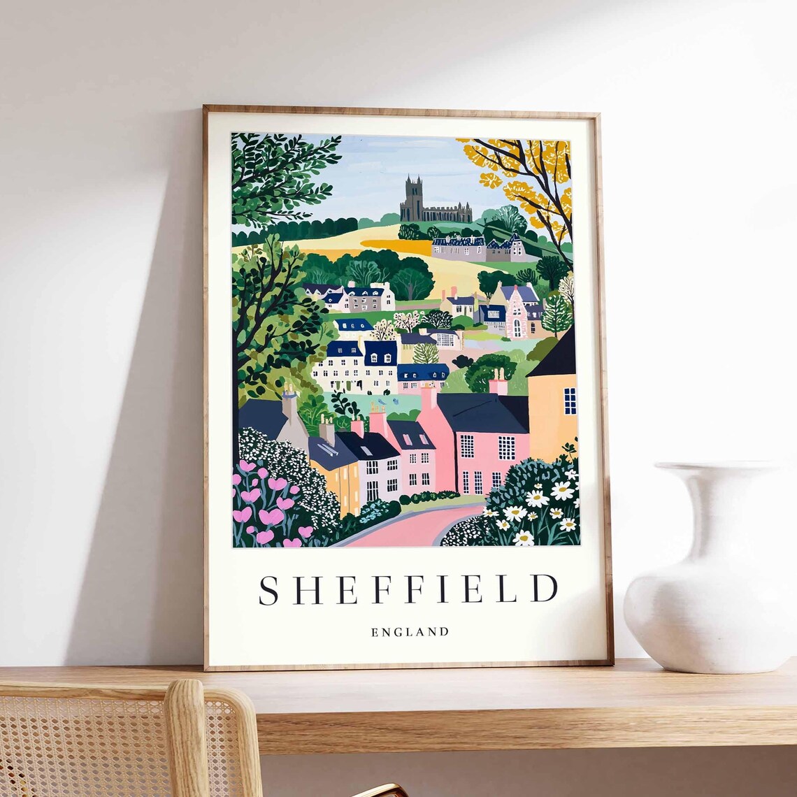Sheffield England Quaint Village Cottages Church Hill Poster