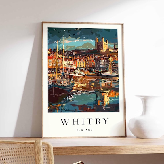 Whitby England Harbor Boats Abbey Fishing Town Travel Art Poster
