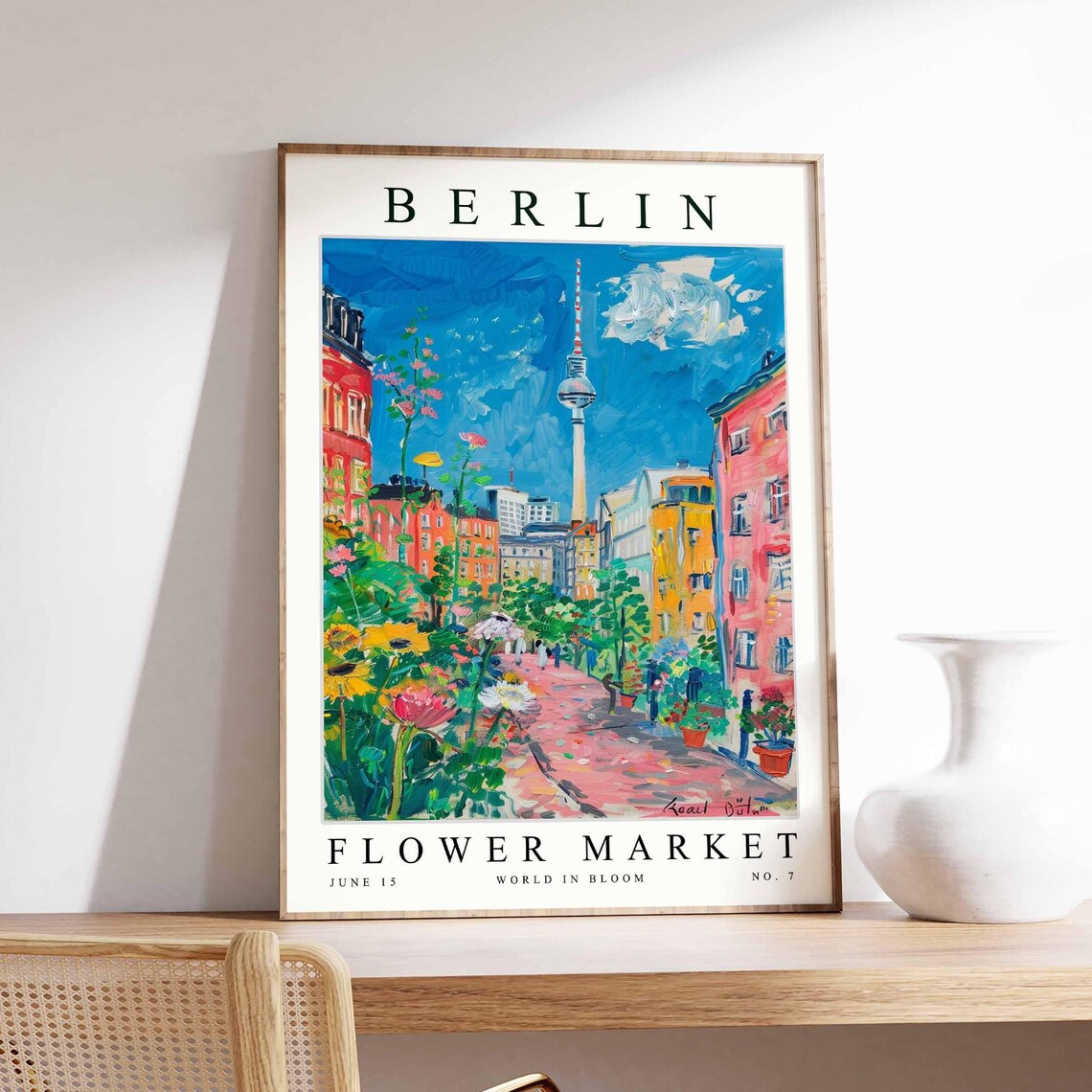 Berlin Flower Market TV Tower Street Art Floral Travel Poster