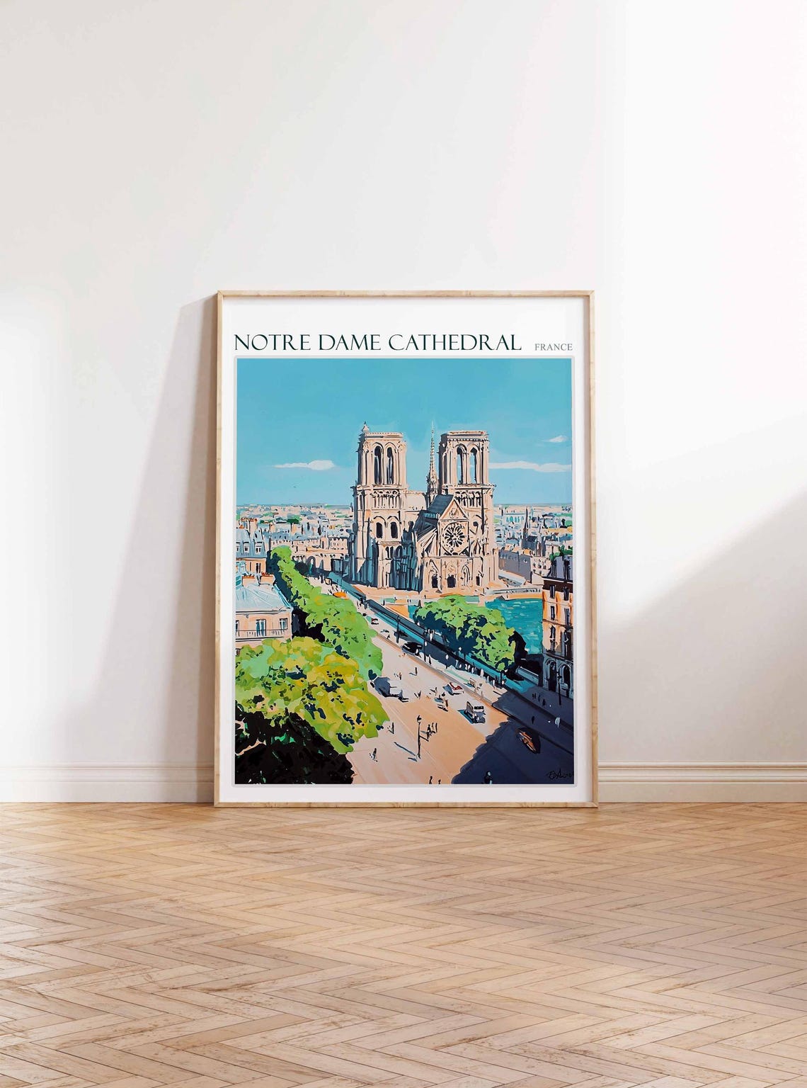 Notre Dame Cathedral Poster Notre Dame Cathedral Travel Print France Travel Poster Tropical Decor Travel Gift Floral Print - Image 2