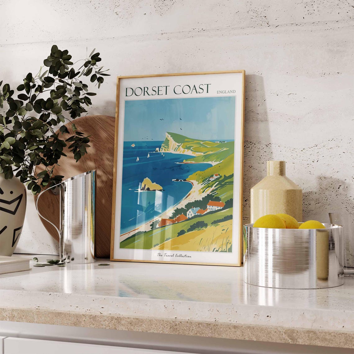 Dorset Coast England Chalk Headland Travel Poster Sailboats Bay Art - Image 3