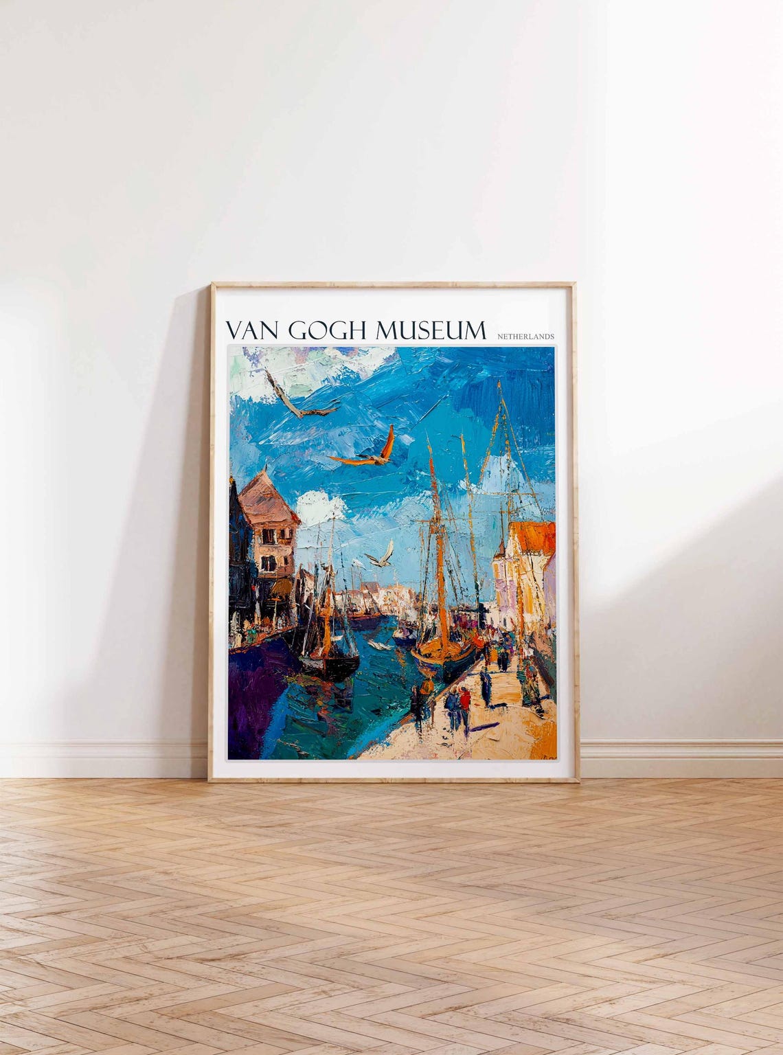 Van Gogh Museum Netherlands Colorful Busy Harbor Sailing Boats Poster - Image 2