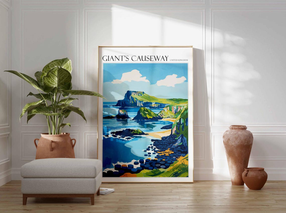 Giants Causeway Poster England Travel Print Giants Causeway Travel Art Giants Causeway Wall Art England Travel Giants Causeway Art - Image 2