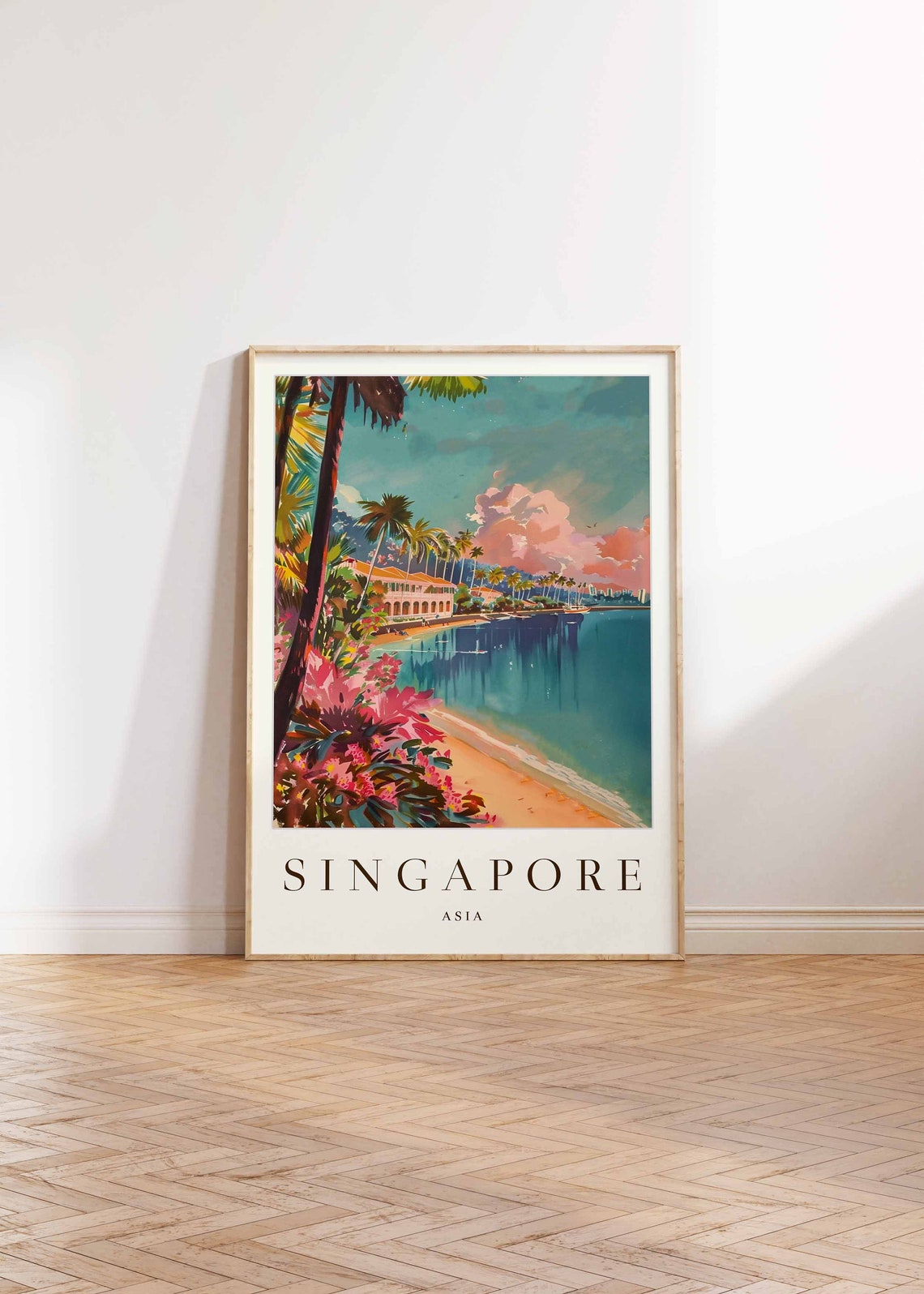 Singapore Beach Palm Trees Tropical Vintage Travel Destination Poster - Image 2