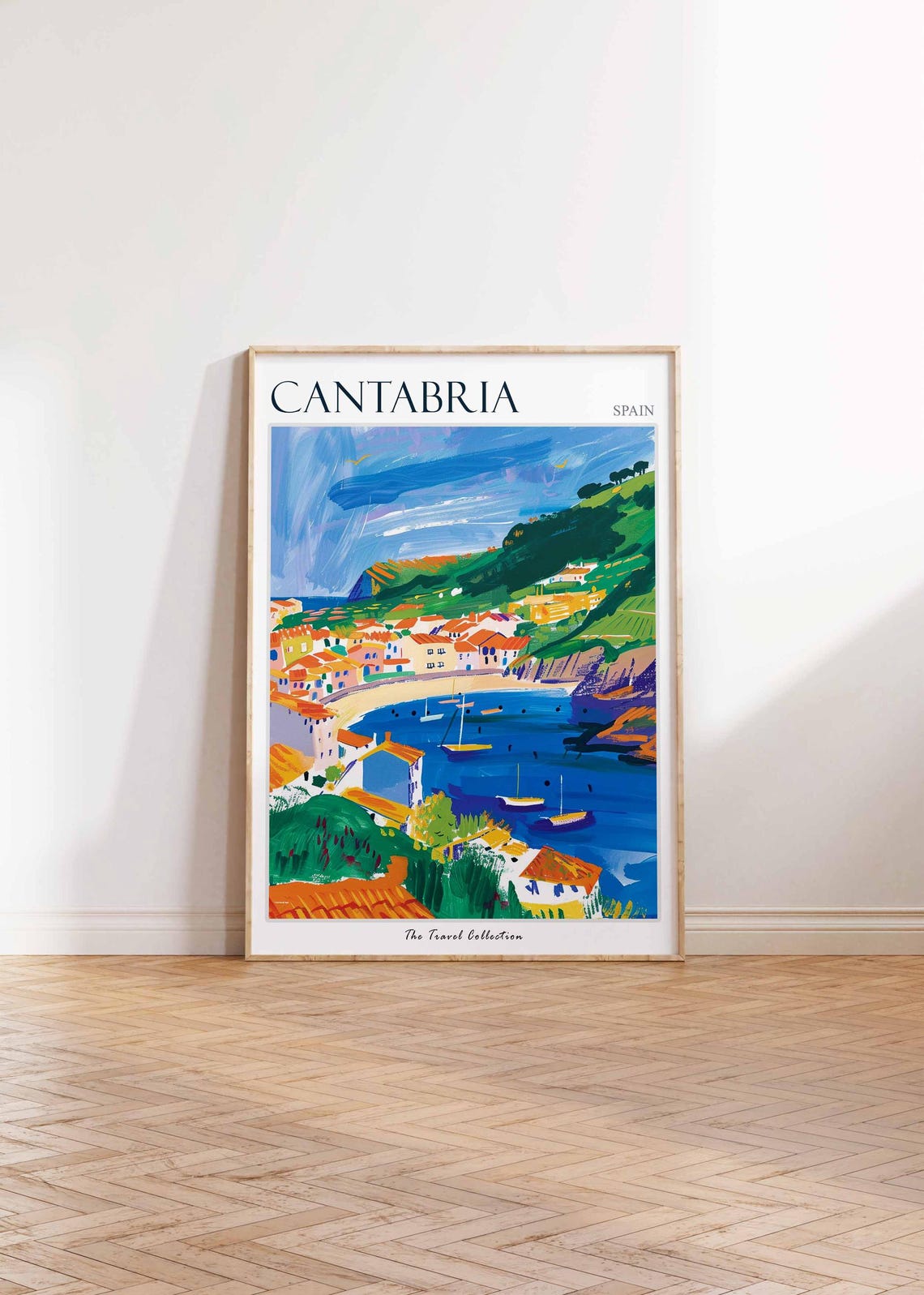 Cantabria Sunlit Bay Sailboats Old Town Coast Spain Travel Poster - Image 2
