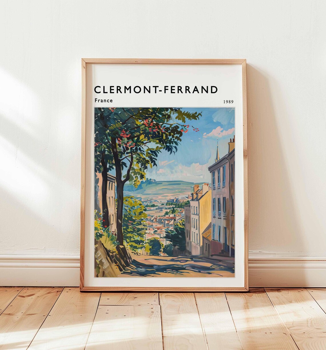 Clermont-Ferrand France 1989 Old Town Street View Watercolor Poster