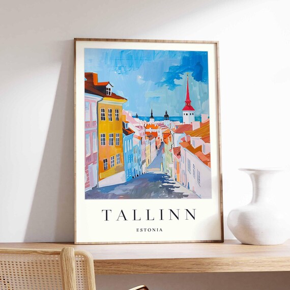 Tallinn Estonia Old Town Street Colorful Houses Watercolor Poster