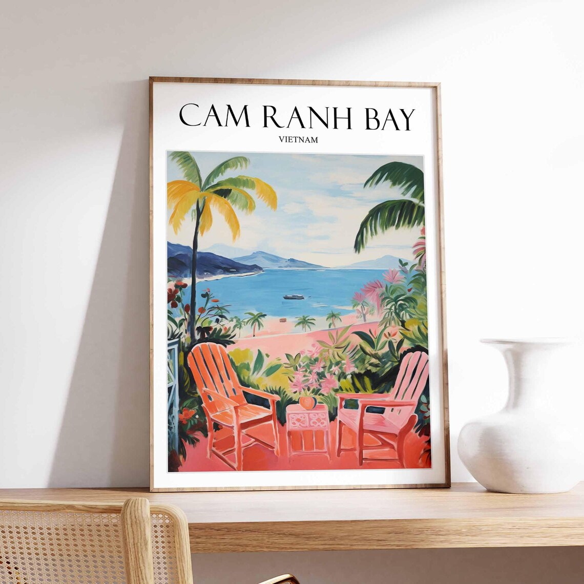 Cam Ranh Bay Vietnam Terrace Bay View Chairs Relax Travel Poster
