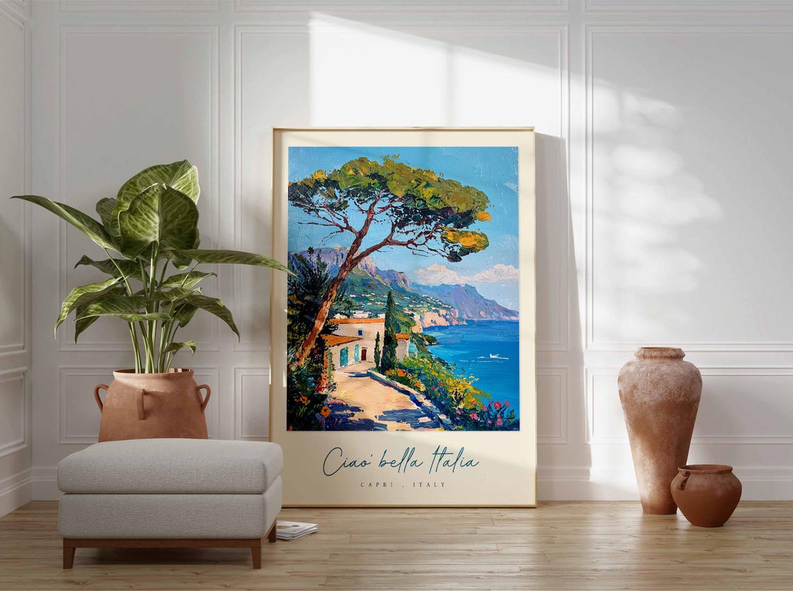 Ciao Bella Italia Capri Italy Umbrella Pine Coastal Path Poster - Image 3